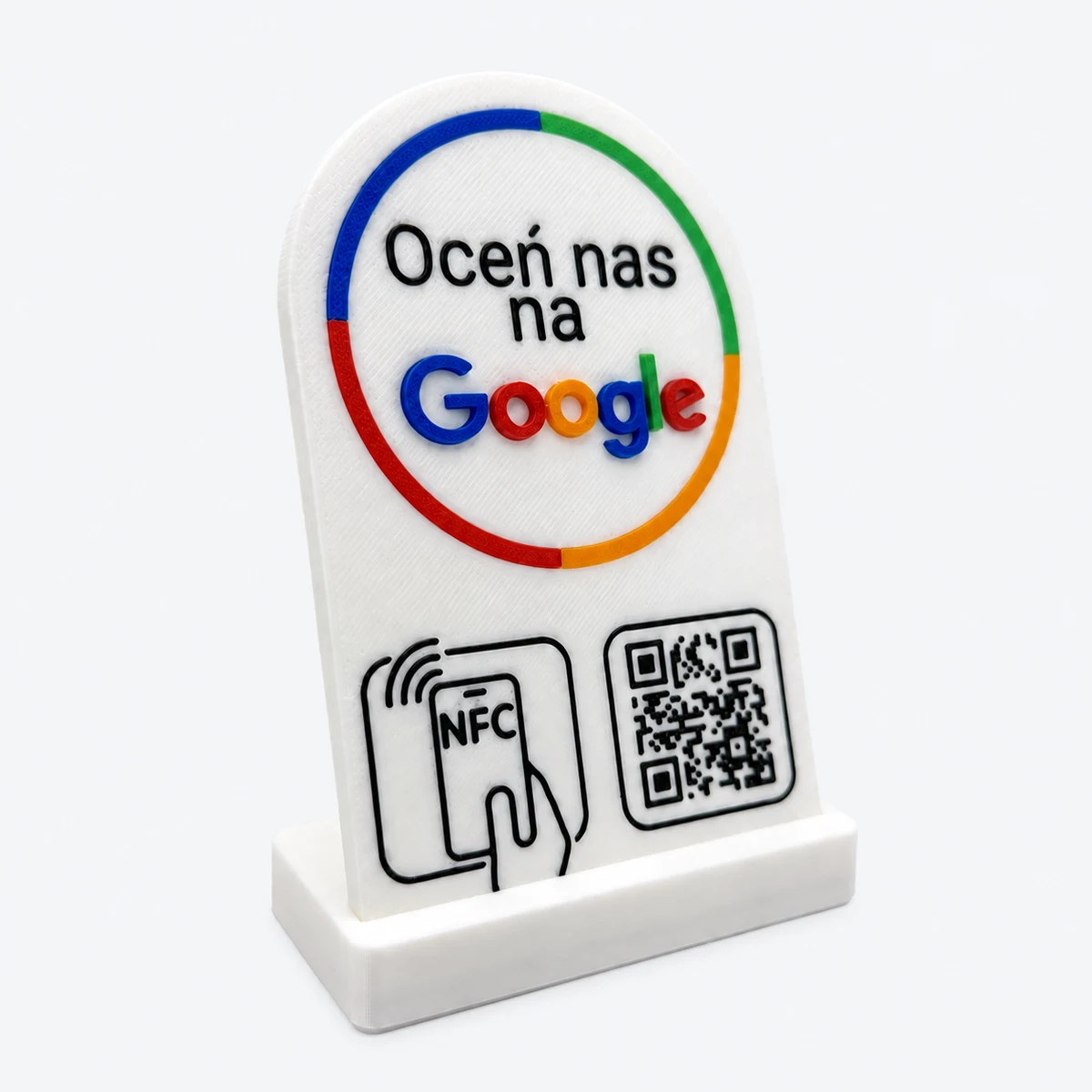Stojak Google z NFC i kodem QR – Oceń nas